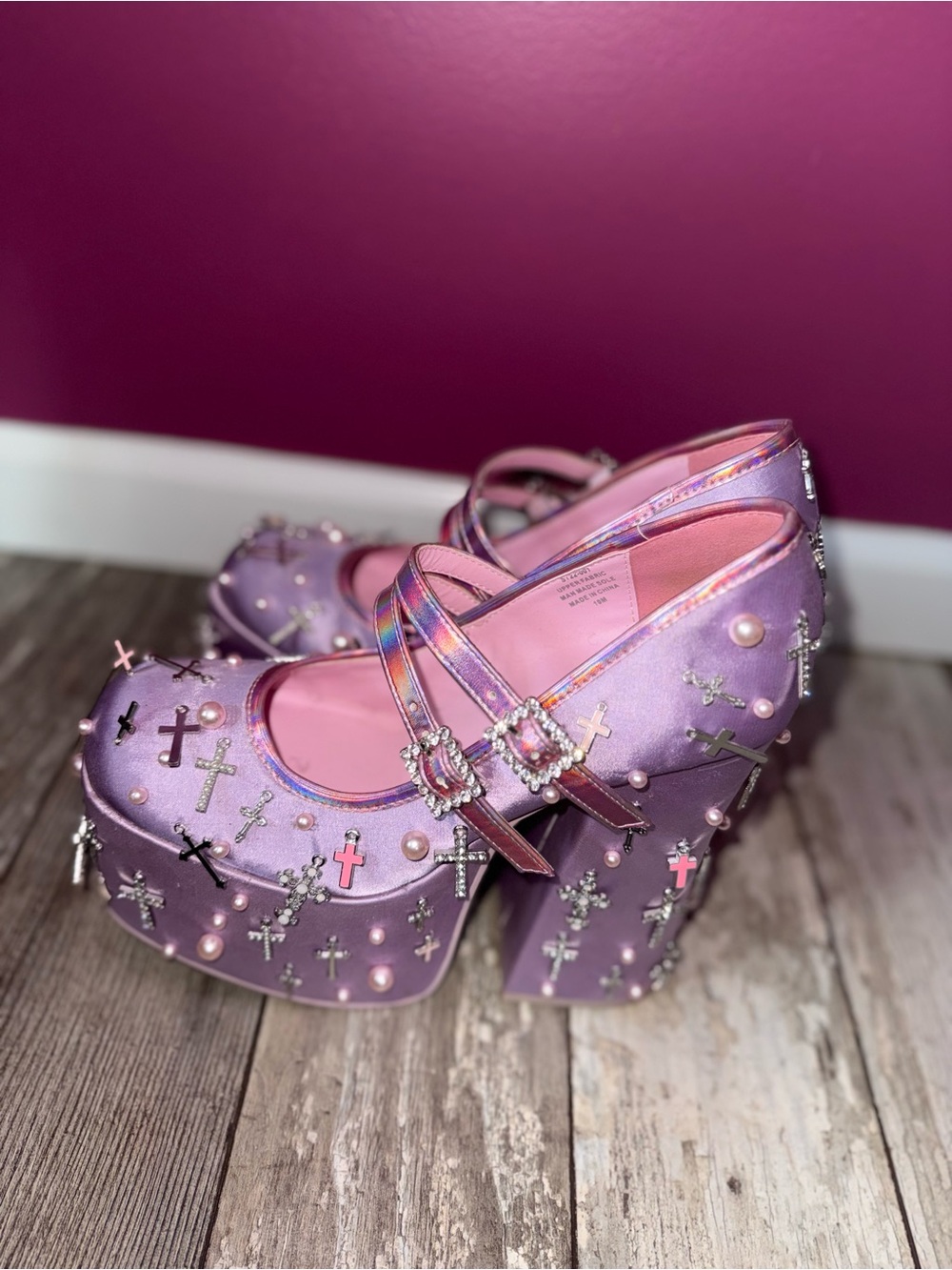 Lavender Embellished Platform Mary Janes - Women Shoes
